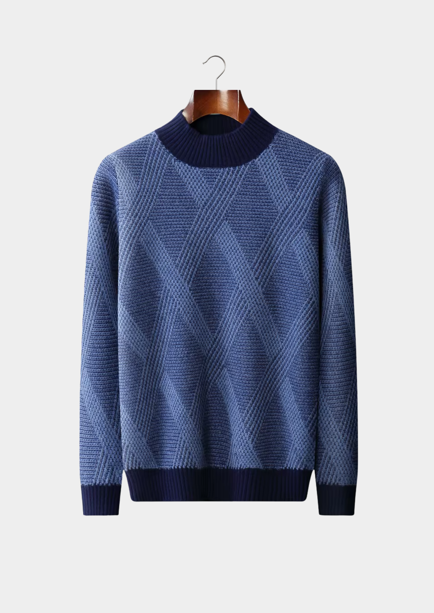 Pure Extra-Fine Merino Wool Two Tone Patterned Mockneck