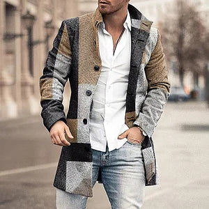 Stylish Contrast Geometry Print Coat - DUVAL