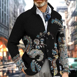 Paisley Fashion Flower Print Wool Coat - DUVAL