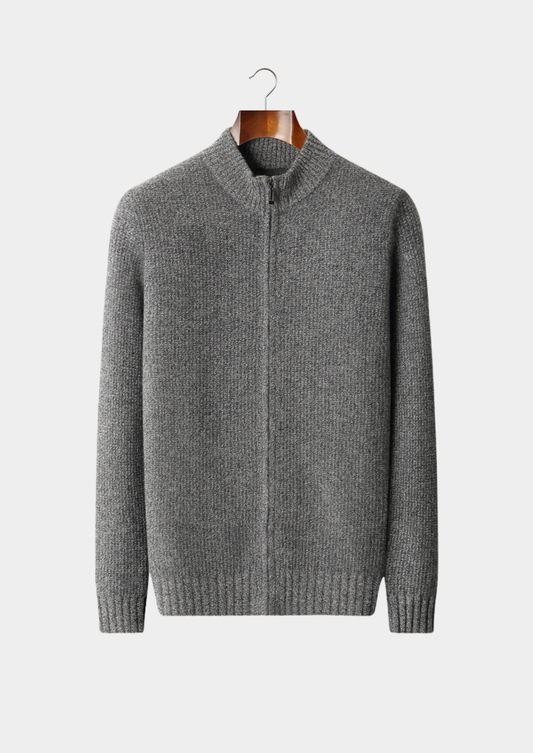 Pure Cashmere Gray Ribbed Zip Cardigan