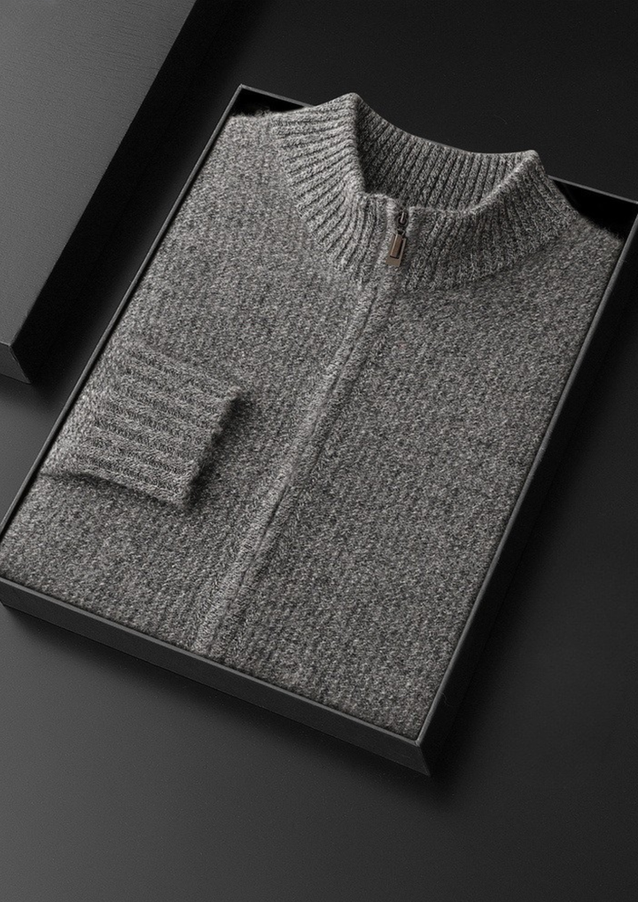 Pure Cashmere Gray Ribbed Zip Cardigan