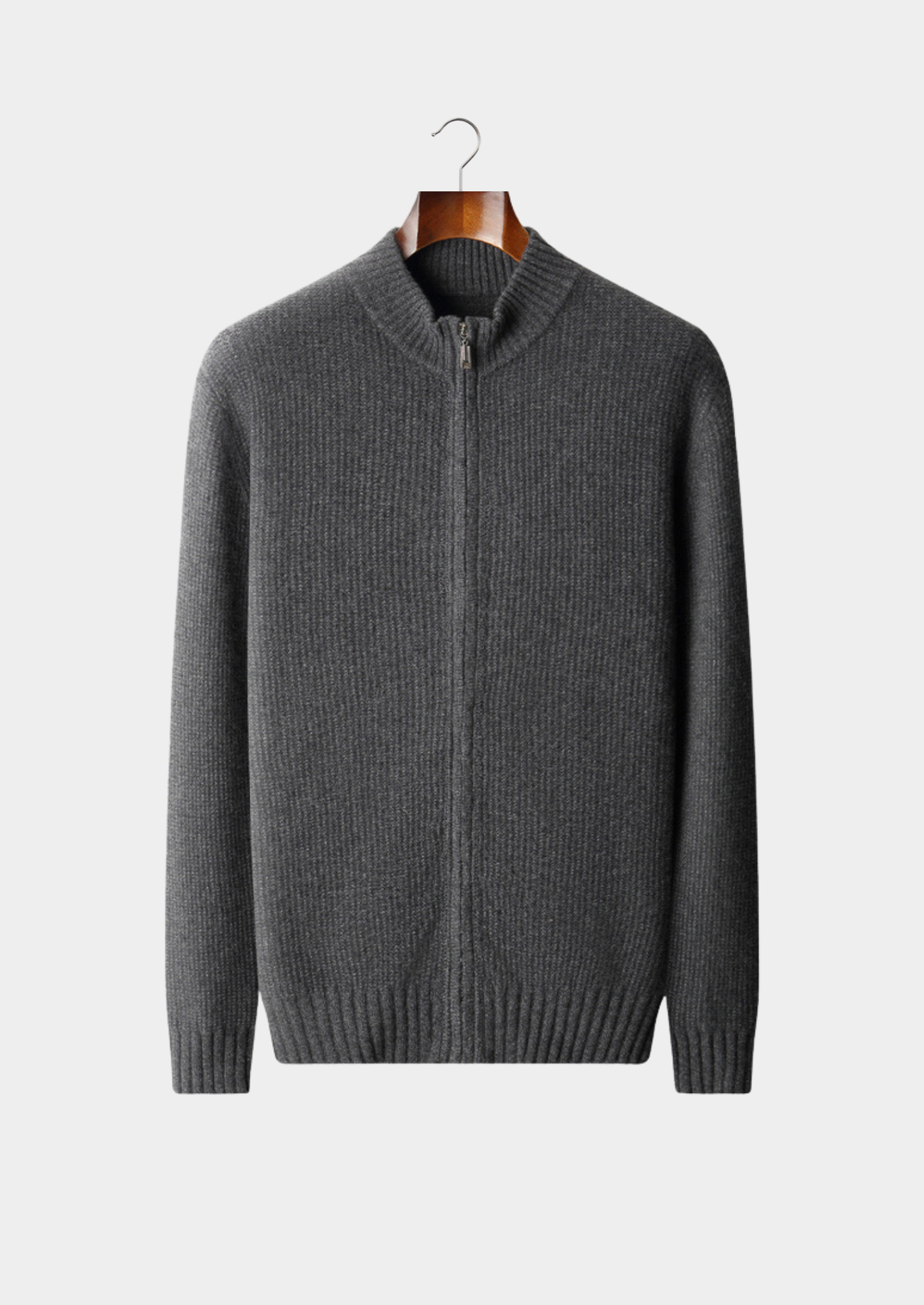 Pure Cashmere Dark Gray Ribbed Zip Cardigan