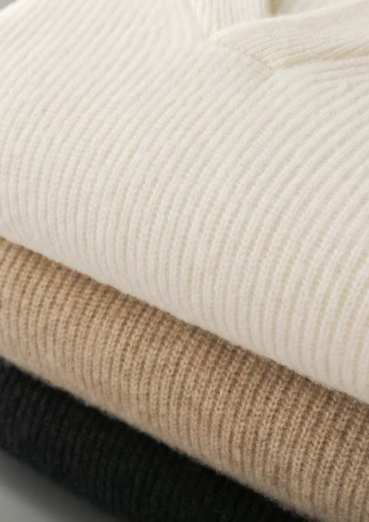 Premium Cashmere Ribbed V-Neck Sweater