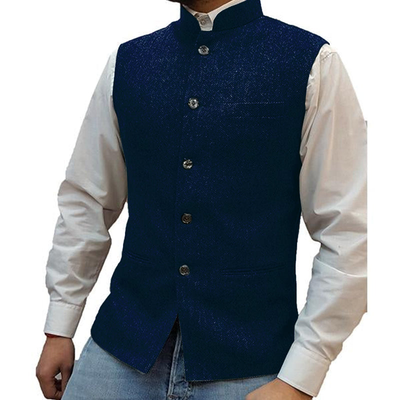 Stand Collar Herringbone Single Breasted Vest