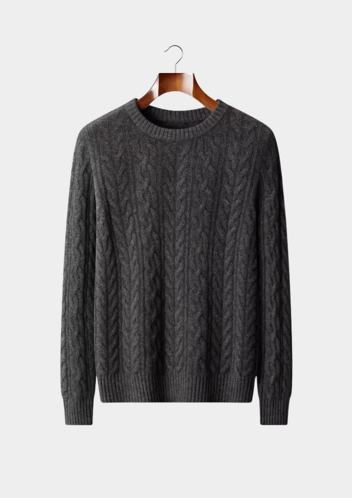 Pure Extra-Fine Merino Wool Cable Knit Crewneck