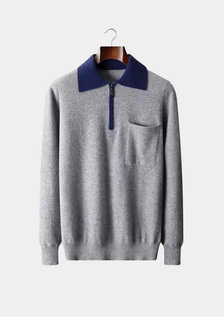 Premium Cashmere Two Tone Zipper Polo