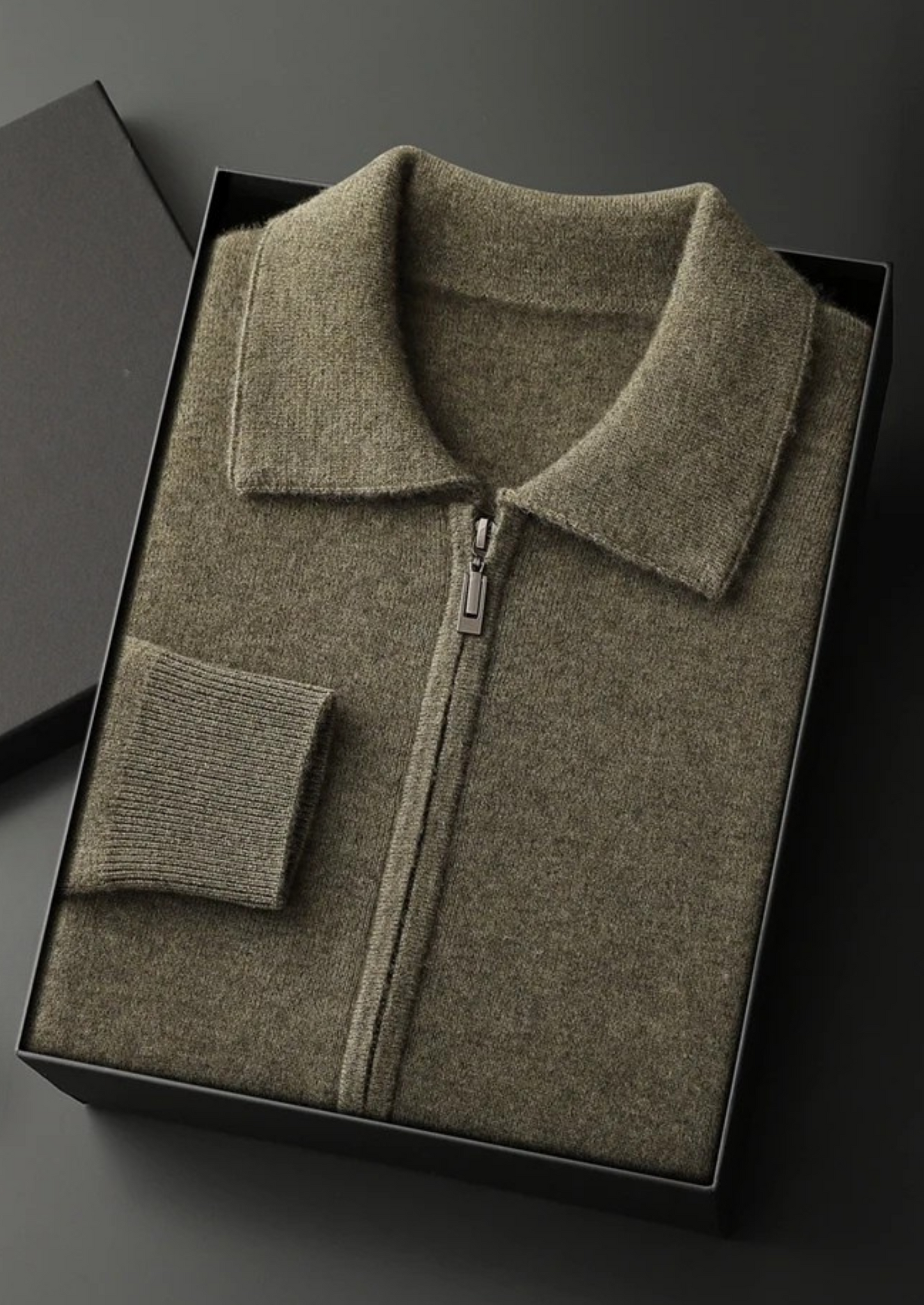Premium Cashmere Zip Polo Cardigan