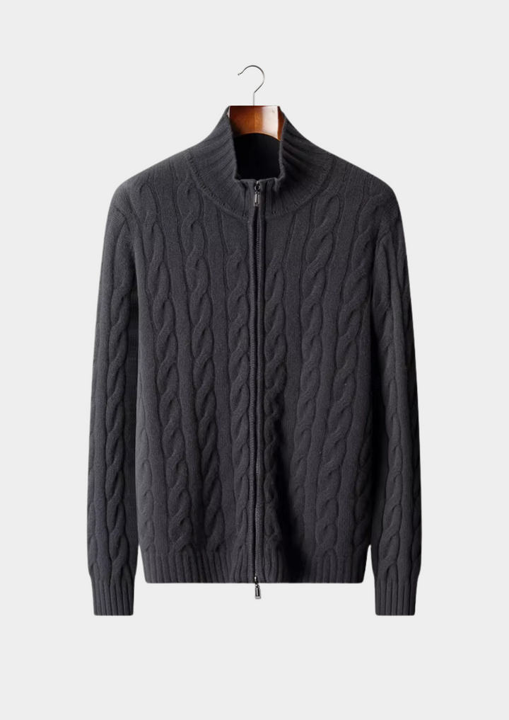 Pure Extra-Fine Merino Wool Dual-Zip Cable Cardigan