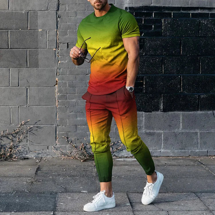 Ensemble deux pièces t-shirt et pantalon décontracté à manches courtes ombré