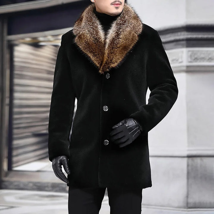 Fur Collar Single Breasted Mid Length Coat - DUVAL