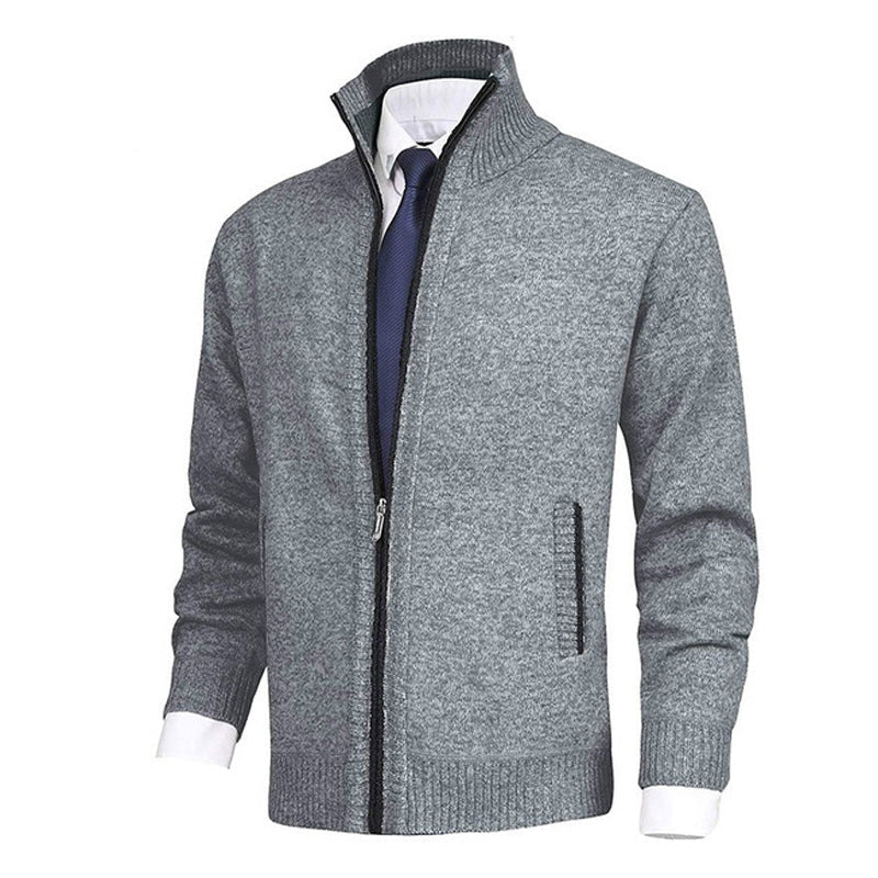 men's-solid-color-stand-collar-cardigan-sweater