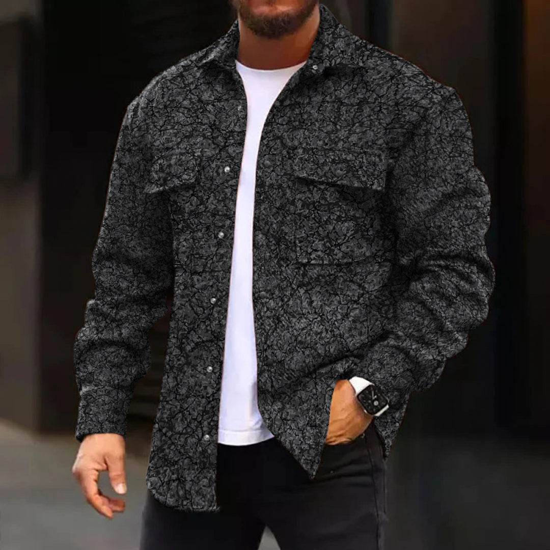 Casual Jacket Cracked Asphalt Pattern Long Sleeve Pockets Corduroy Jacket - DUVAL