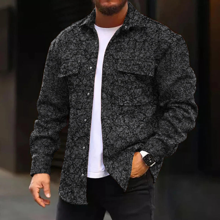 Casual Jacket Cracked Asphalt Pattern Long Sleeve Pockets Corduroy Jacket - DUVAL
