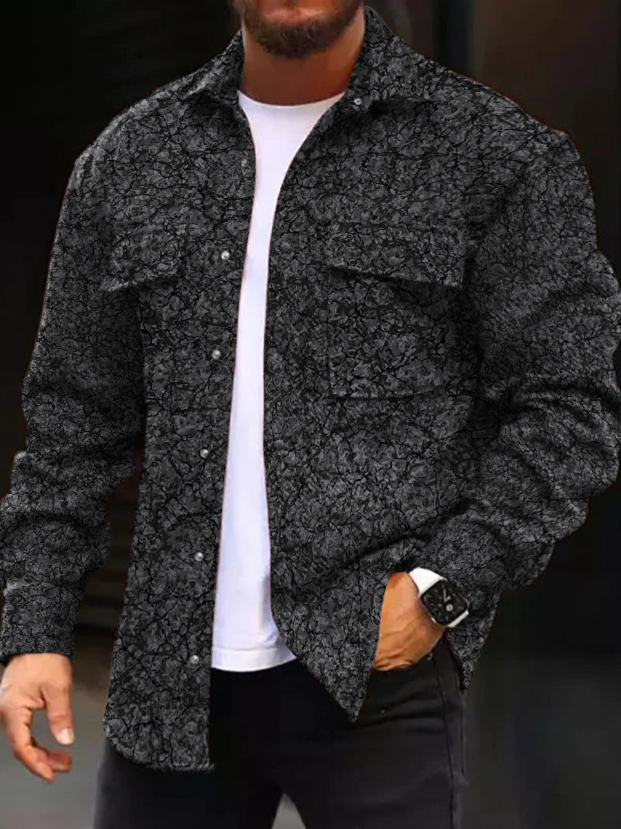 Casual Jacket Cracked Asphalt Pattern Long Sleeve Pockets Corduroy Jacket - DUVAL