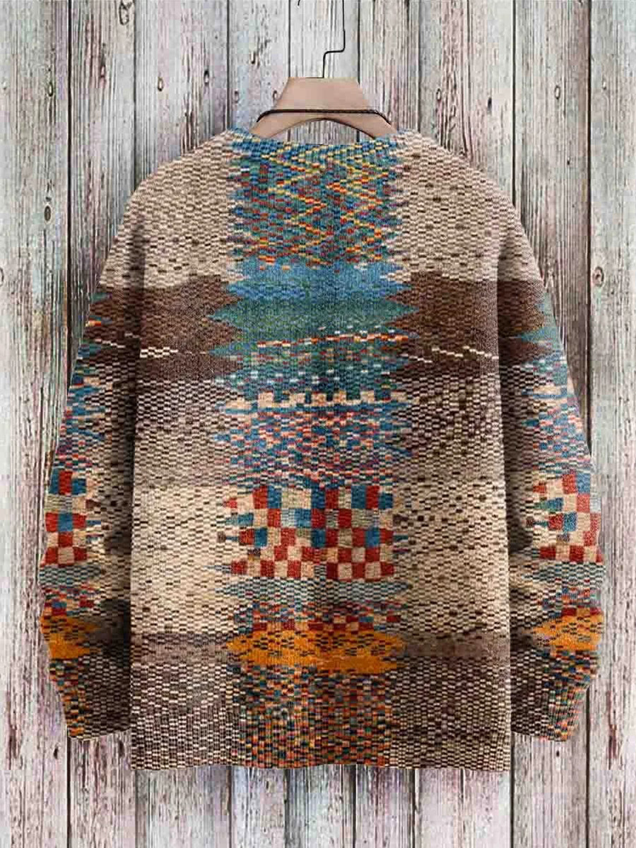 Vintage Art Print Casual Knit Pullover Sweater