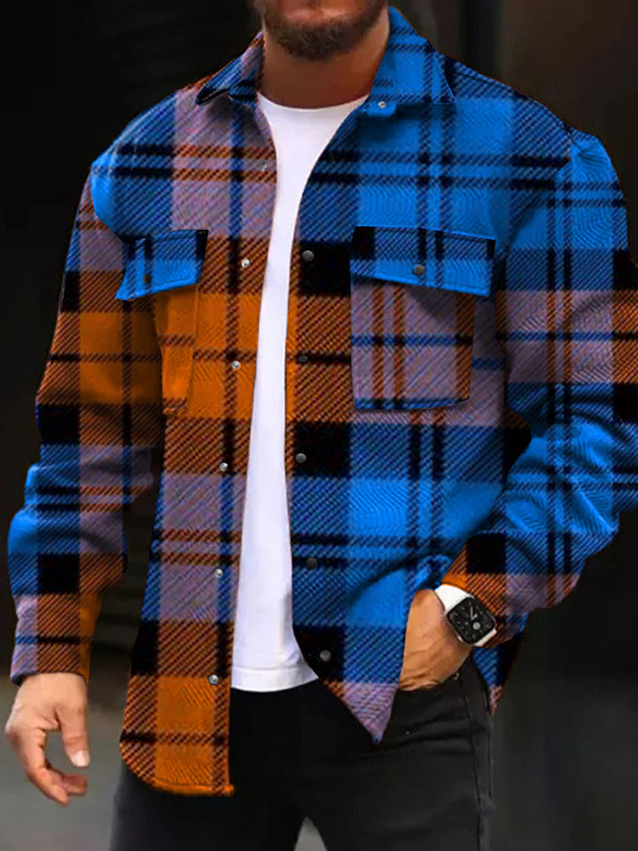 Casual Jacket Fashion Art Gradient Plaid Printed Long Sleeve Pocket Jacket - DUVAL