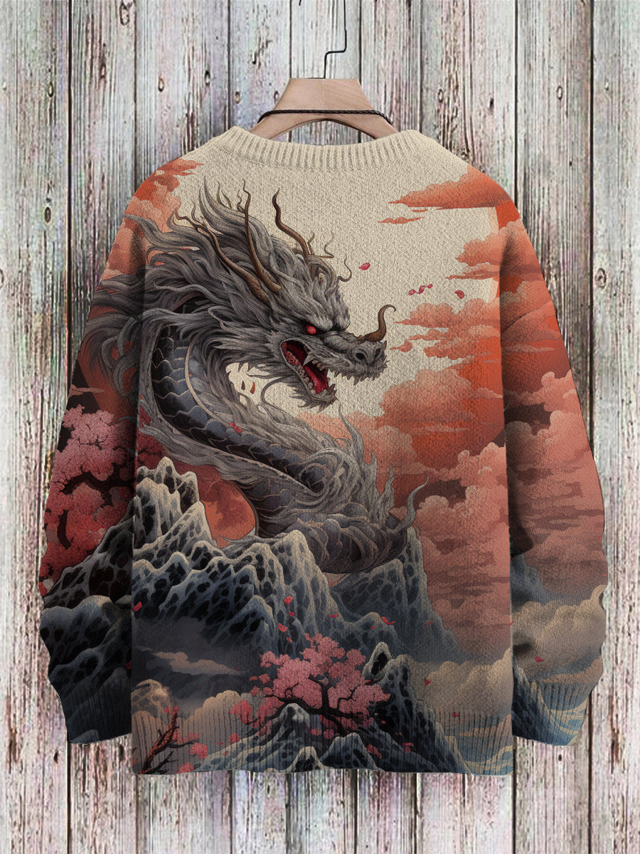 Men's Sweater Dragon Pattern Pullover Print Casual Sweater
