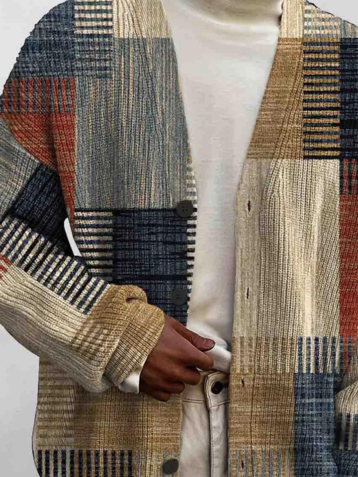 Art Geometry Print Buttoned Cardigan Sweater - DUVAL