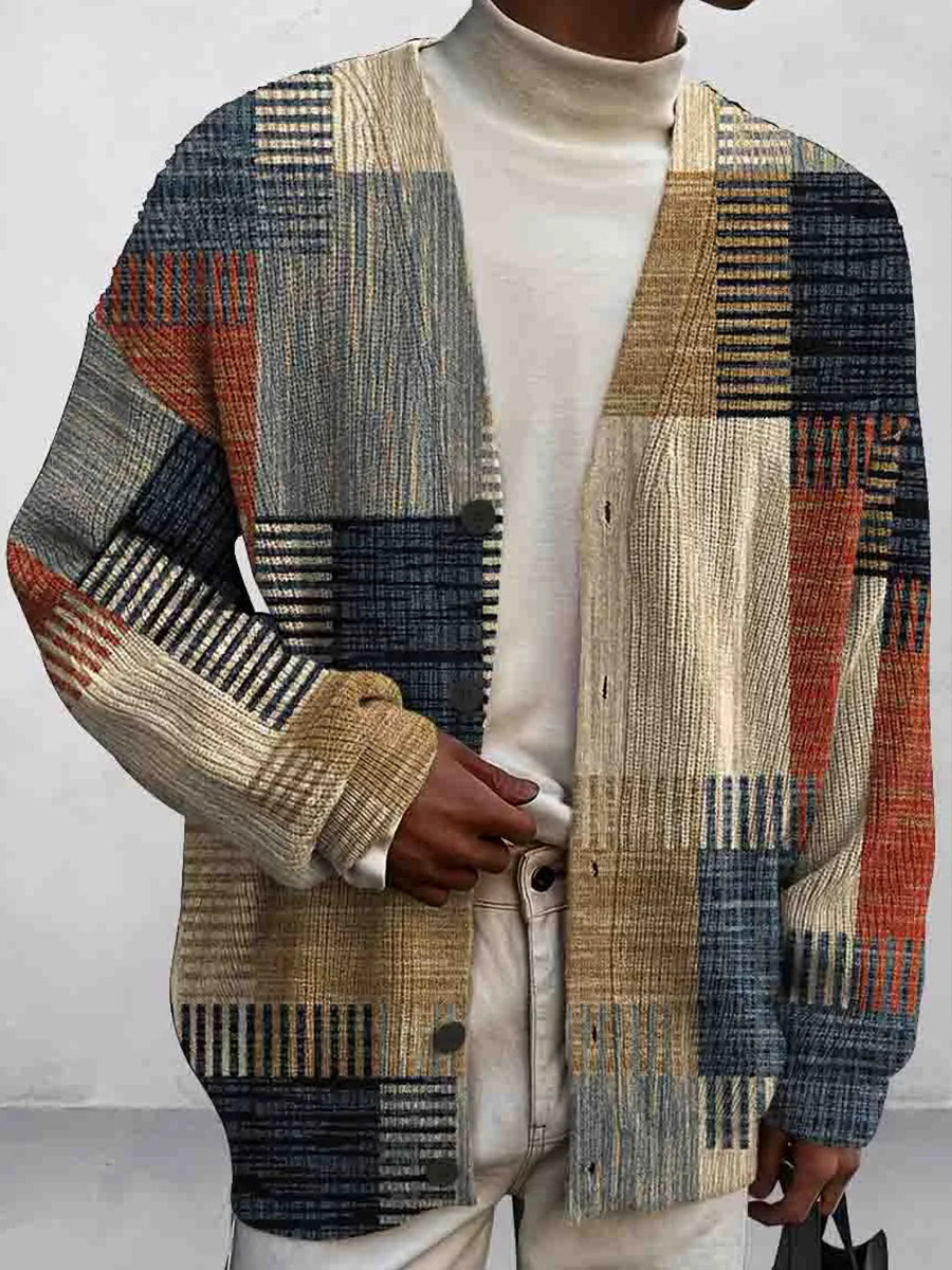 Art Geometry Print Buttoned Cardigan Sweater - DUVAL