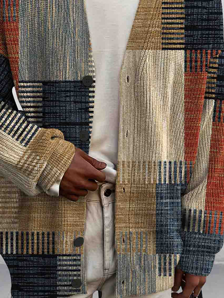 Art Geometry Print Buttoned Cardigan Sweater - DUVAL