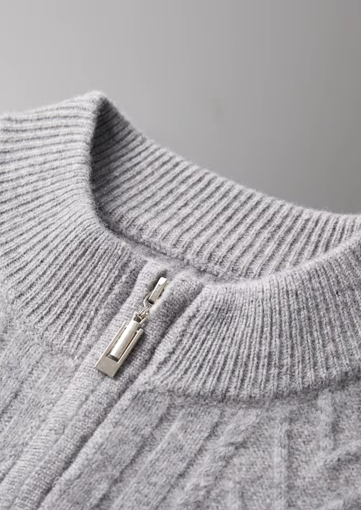 Pure Extra-Fine Merino Wool Patterned Zip Cardigan