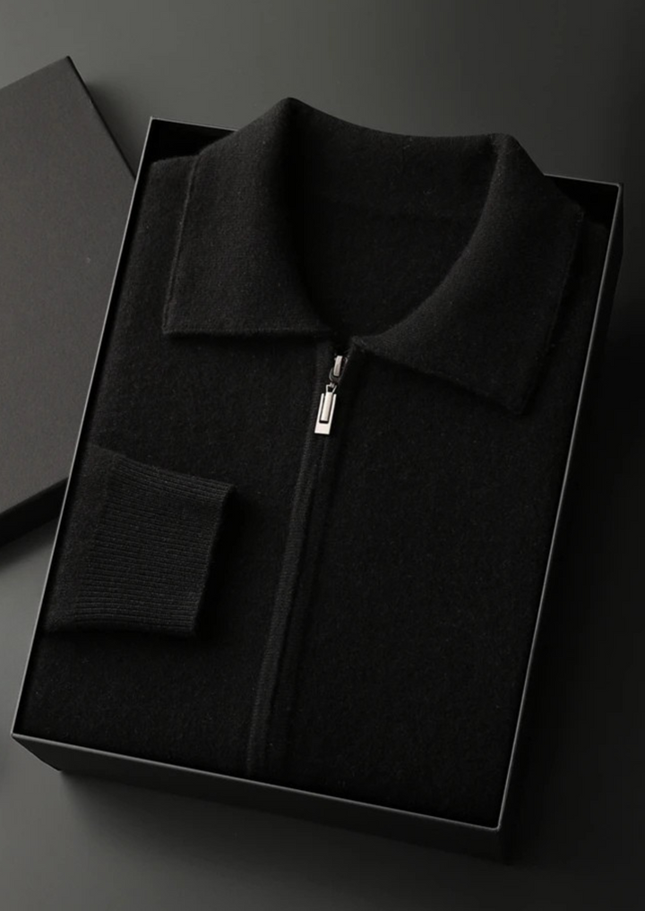 Premium Cashmere Zip Polo Cardigan