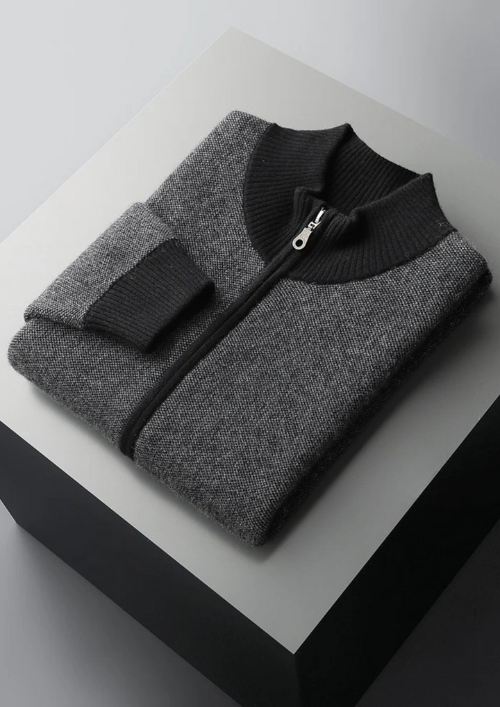 Premium Cashmere Jacquard Zip Cardigan