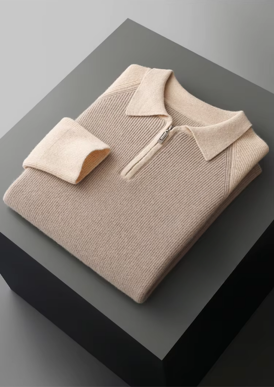 Pure Extra-Fine Merino Wool Two Tone Zipper Sweater Polo