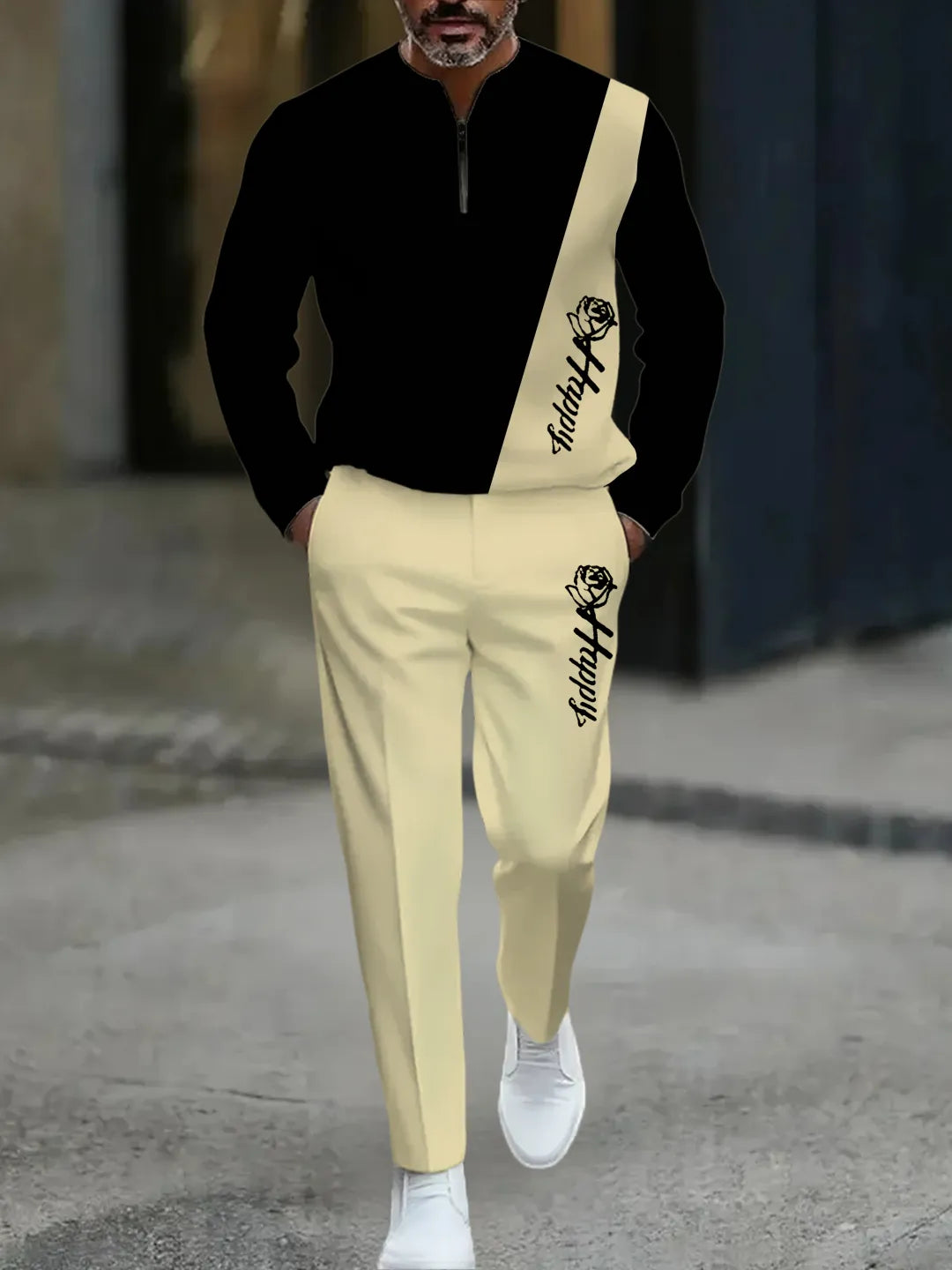 Quarter Zip Sweater & Trousers Two-Piece Set - DUVAL