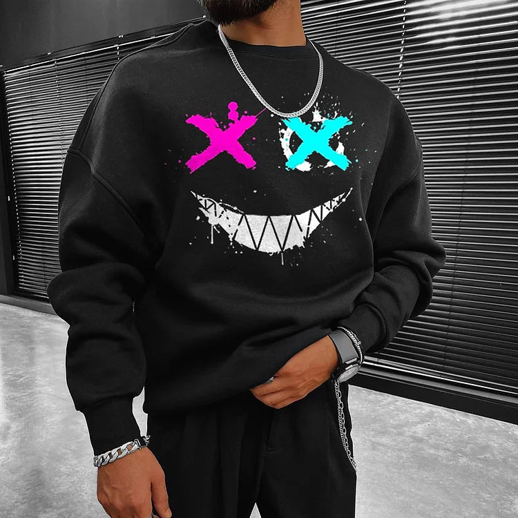 Smiley Print Casual Oversized Men'S Sweatshirt