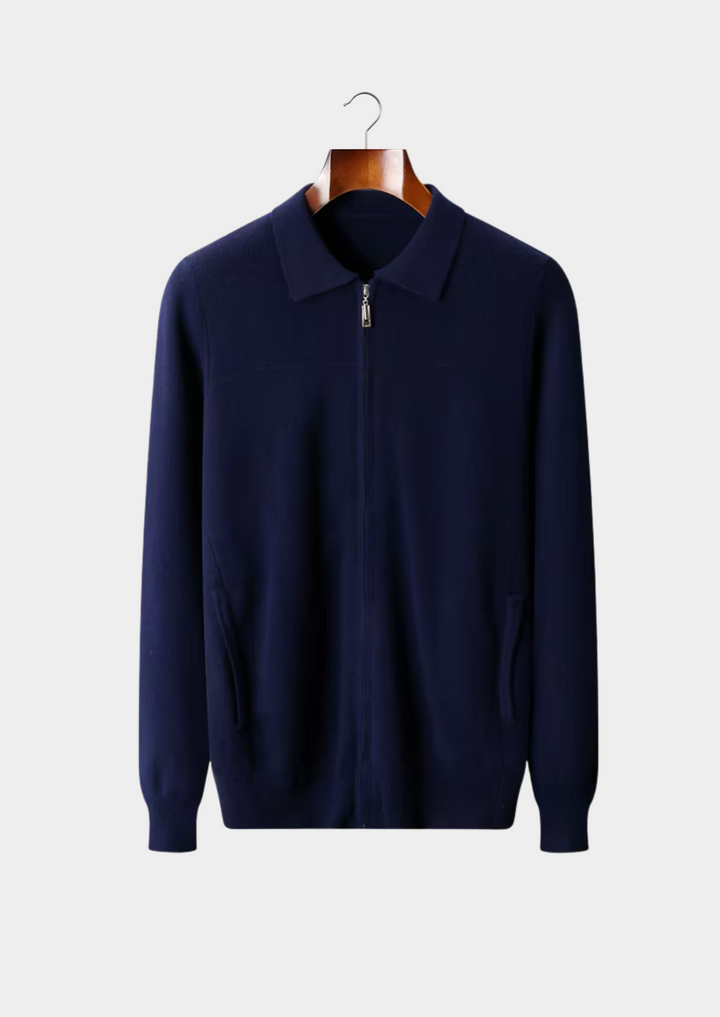 Pure Extra-Fine Merino Wool Ribbed Polo Cardigan