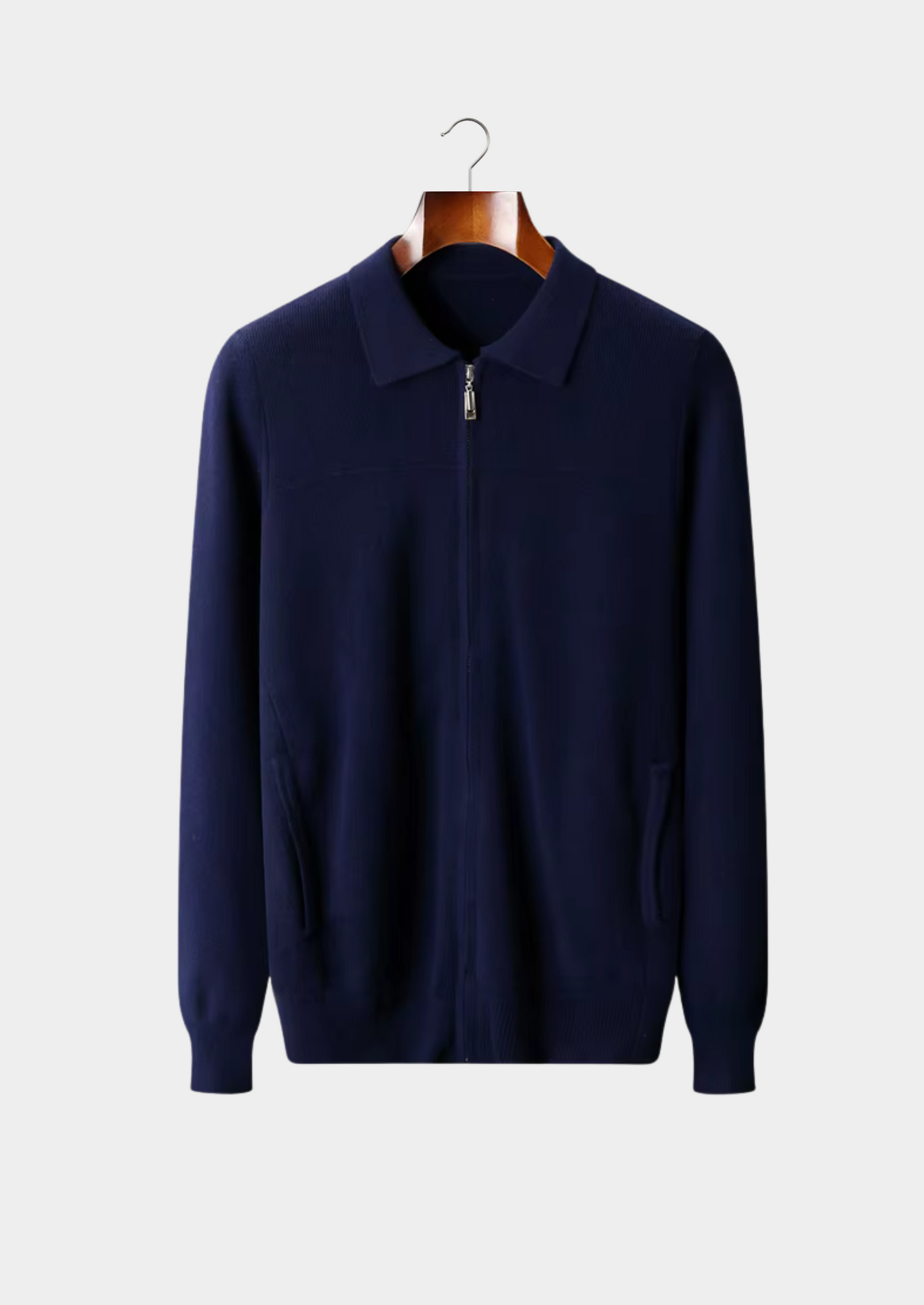 Pure Extra-Fine Merino Wool Ribbed Polo Cardigan