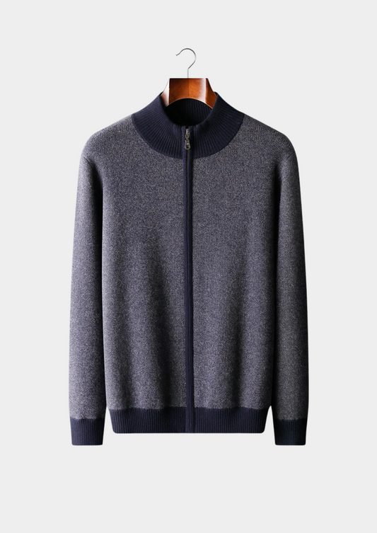 Premium Cashmere Jacquard Zip Cardigan