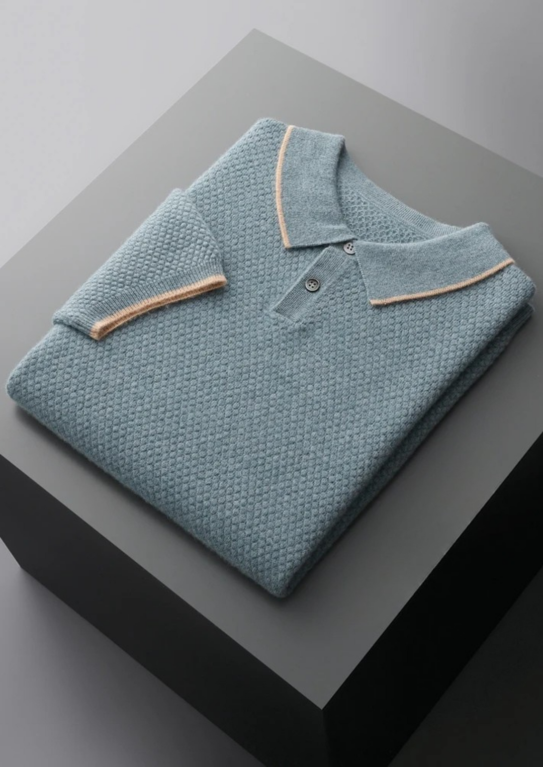 Premium Cashmere Sea Blue Two-Tone Polo
