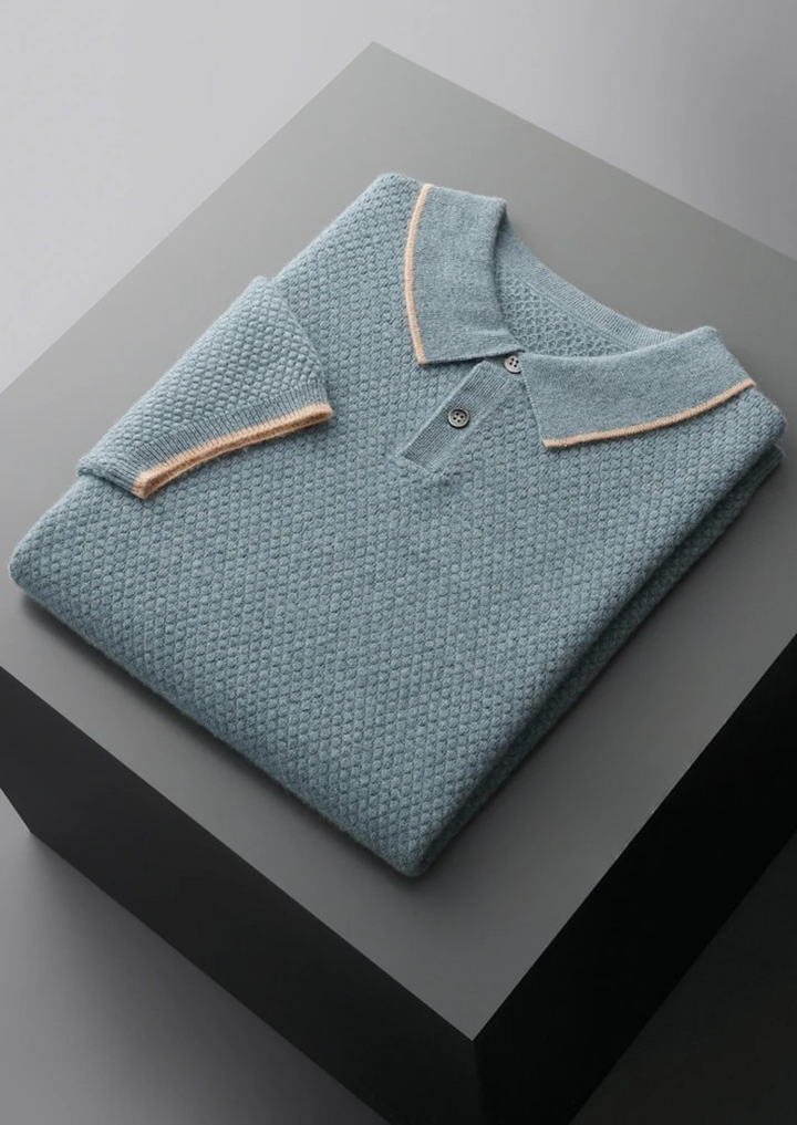 Premium Cashmere Sea Blue Two-Tone Polo