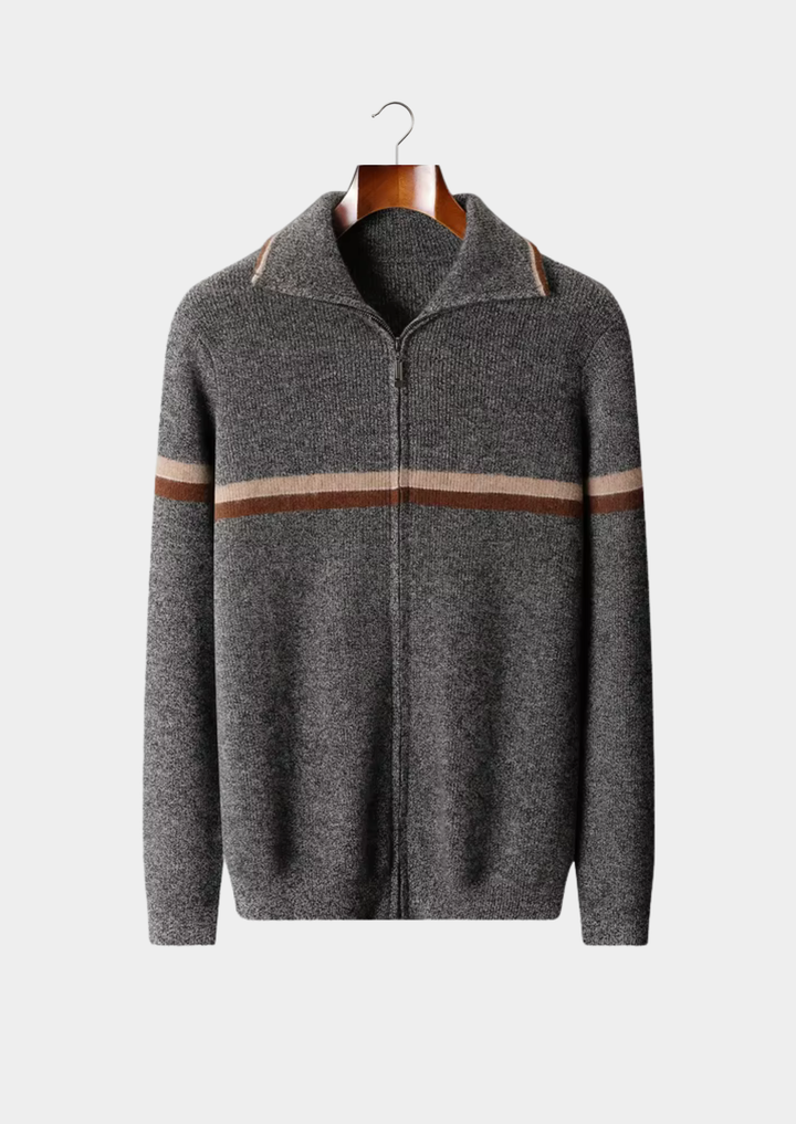 Pure Cashmere Striped Zip Cardigan