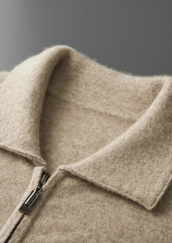 Premium Cashmere Zip Polo Cardigan