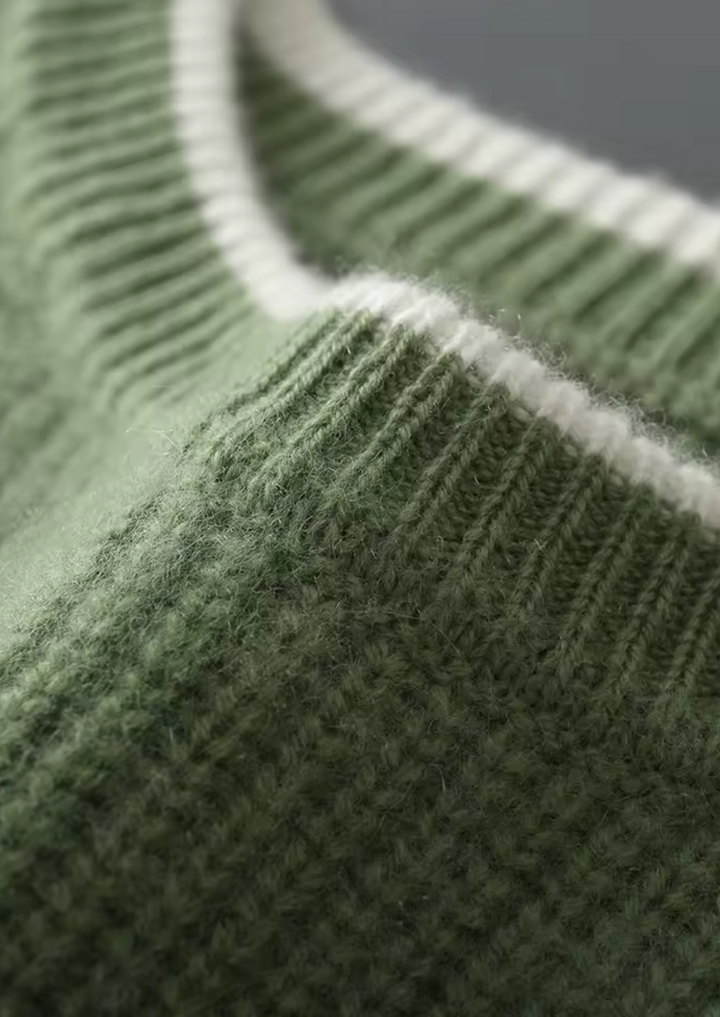 Pure Extra-Fine Merino Wool Two Tone Crewneck