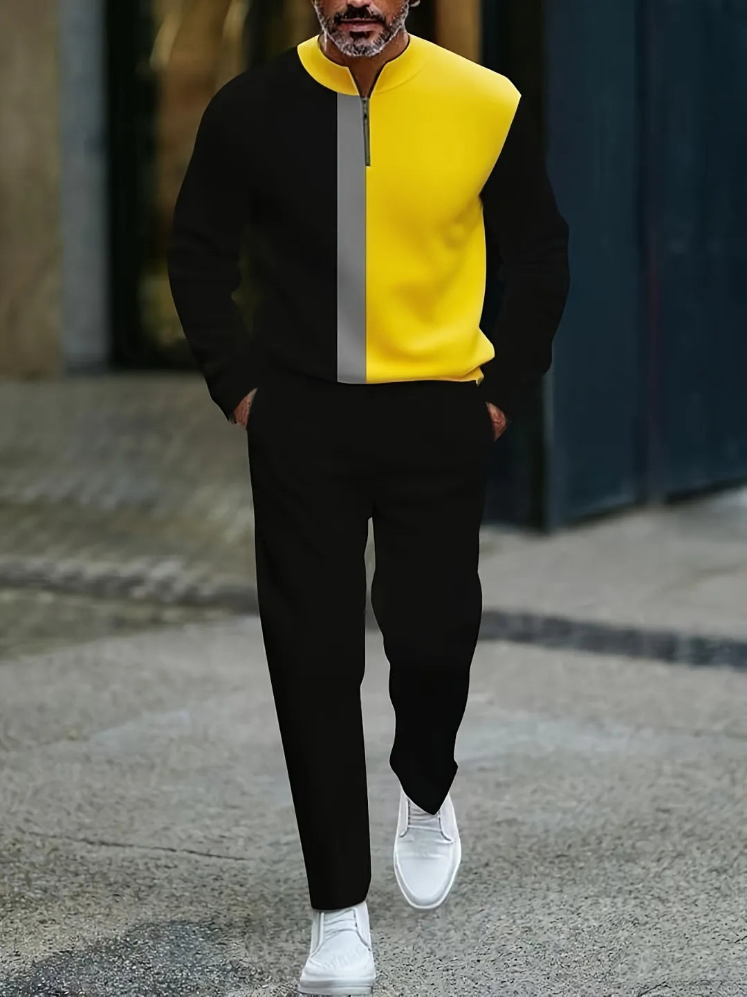 Neck Zipper Long Sleeved Trousers Two-Piece Set