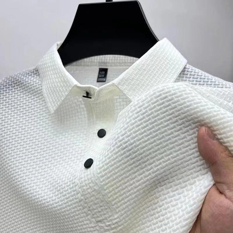 Breathable Button Short Sleeve Solid Polo Shirt - DUVAL