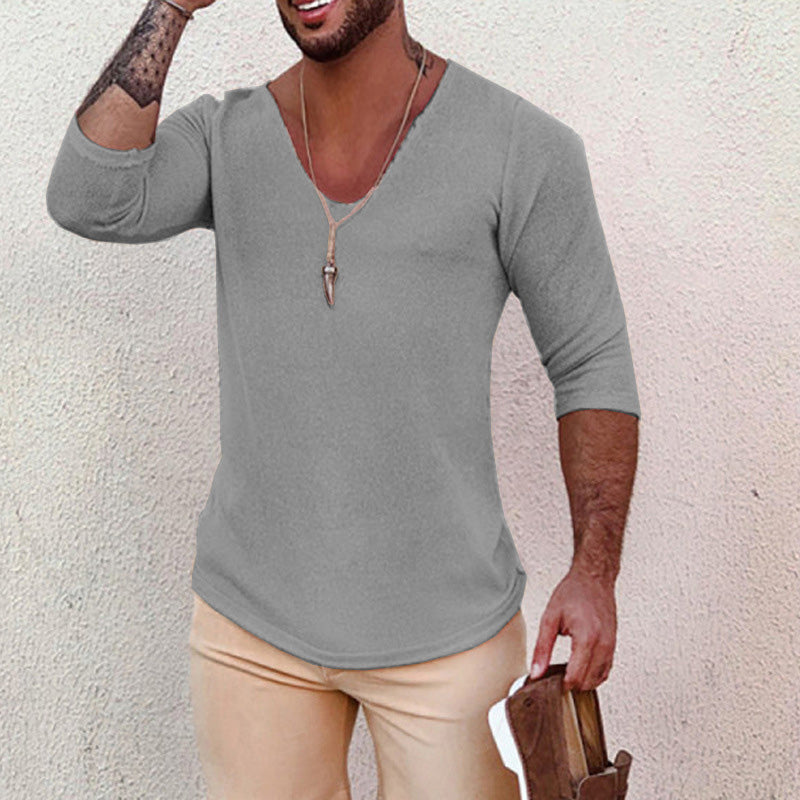 men's-casual-long-sleeved-thin-v-neck-knitwear