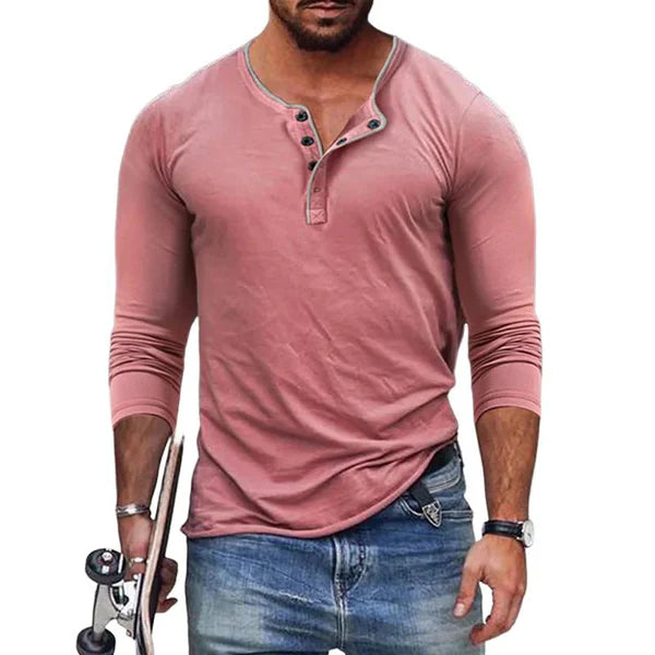 Casual Cotton Blend Henley Neck Slim Fit Long Sleeve T-Shirt