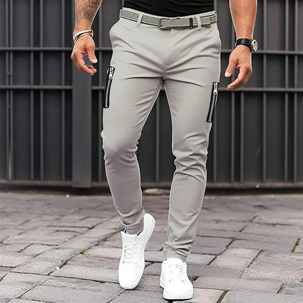 Solid Tight Zipper Decor Casual Pants