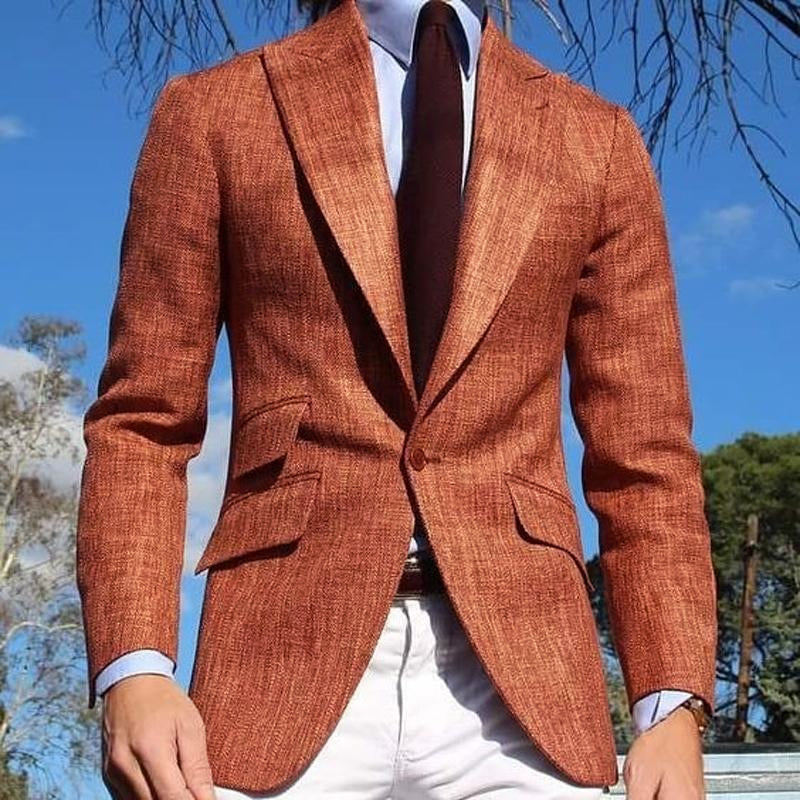 Solid Color Lapel Cotton and Linen Blazer