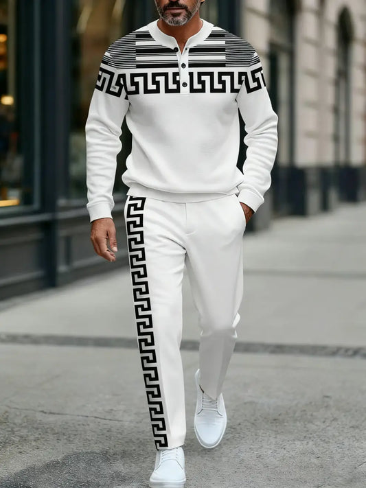 Long Sleeve Long Pants Button Two-Piece Set - DUVAL