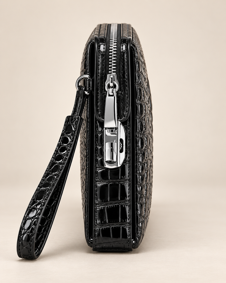 The Mayfair 26 — Crocodile Leather Pouch | Black