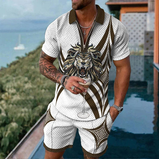 Savage Lion Polo Shirt And Shorts Co-Ord