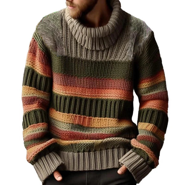 Turtleneck Color Block Striped Knitted Sweater