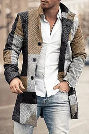 Stylish Contrast Geometry Print Coat - DUVAL
