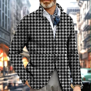 Houndstooth Fashion Print Wool Coat